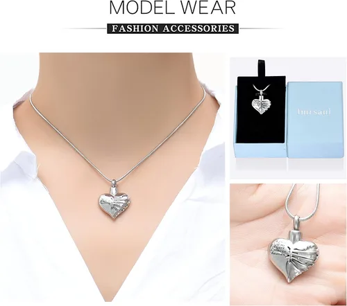 Vista 10 de Imrsanl Collar con dije de urna de cremación en forma de corazón para cenizas humanas – Un pedazo de mi corazón vive en el cielo