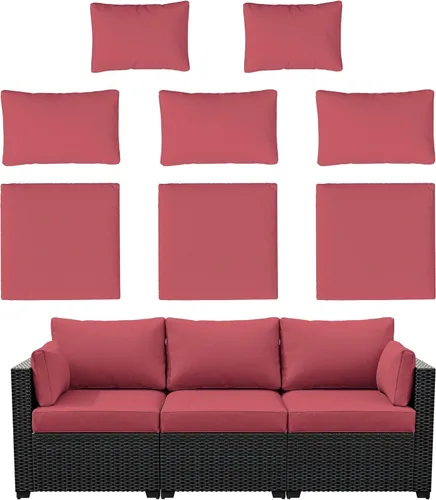 Vista 23 de Fundas de cojín de 8 p para exteriores, fundas de cojín de repuesto impermeables con cremallera para sofá de ratán de 3 asientos, fundas de cojín