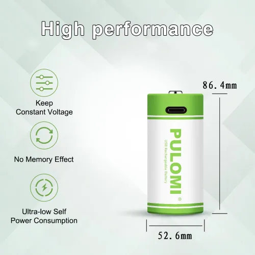 Vista 3 de PULOMI Batería C recargable de iones de litio USB, batería C recargable de alta capacidad de 1.5 V 5000 mWh, carga rápida de 2.5 h, 1200 ciclos