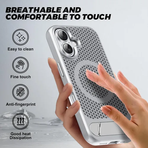 Vista 246 de Funda magnética de disipación de calor para iPhone 13 Pro Max, para MagSafe, protección contra caídas Coolingf, funda con función atril ajustable