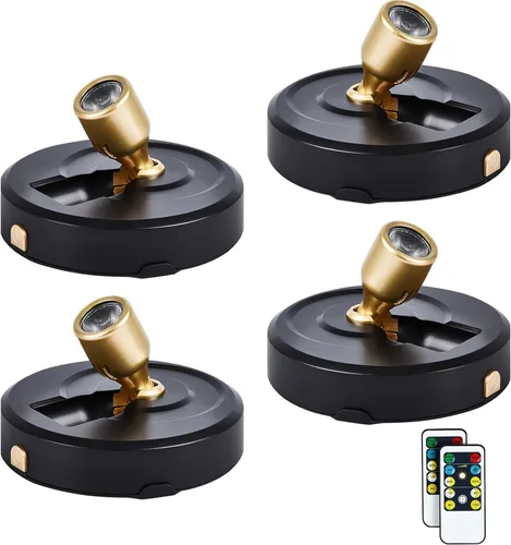 Vista 24 de Paquete de 2 focos LED para interiores, funciona con pilas, luces LED con control remoto, focos inalámbricos, luces de disco regulables
