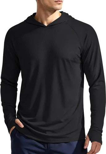 Vista 22 de KEFITEVD Sudadera con capucha de manga larga para hombre con protección solar UPF 50+ SPF de secado rápido Azur