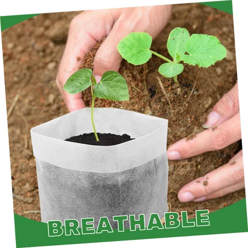 Vista 4 de 100pcs Biodegradable Nursery Growing Bags Non-Woven Fabric Planting Pouches 20x20cm for Seedlings Vegetable Breeding Garden Use