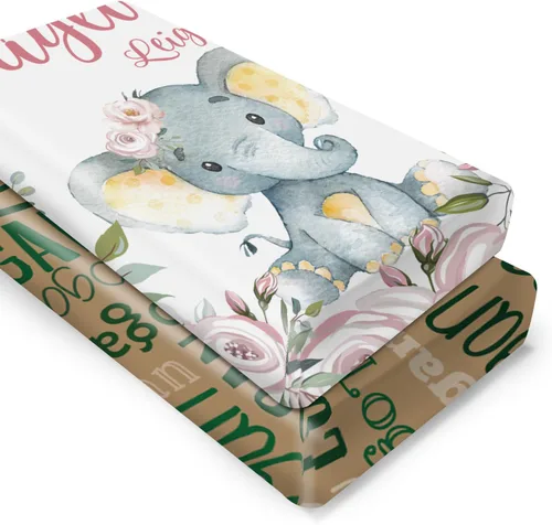 Vista 19 de Sábanas personalizadas para cuna de bebé, sábana bajera ajustable con nombre personalizado para funda de colchón estándar de cuna, paquete de 2