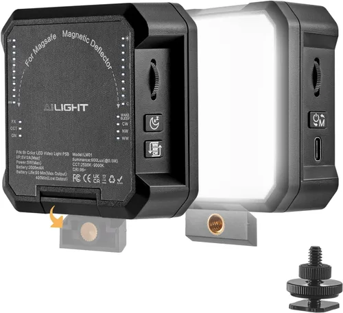 Ailight Luz de vídeo LED magnética, CRI 98+ 2500-9000K - Negro