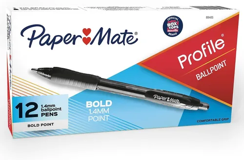 Vista 7 de Paper Mate Bolígrafo Perfil, Retráctil, Negrita 1.4 Mm, Tinta Negra, Barril Negro, Docena