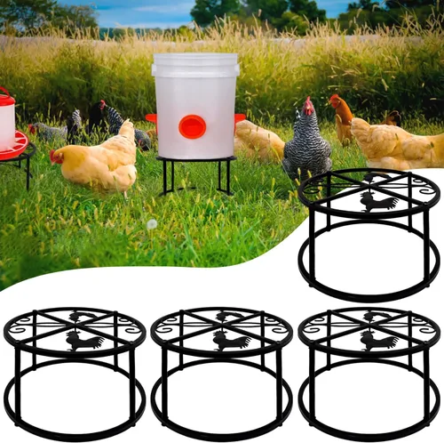 4 piezas de soporte para comedero y regadera de pollo, soporte de metal con 4 patas y base redonda, soporte resistente para cubos y barriles,