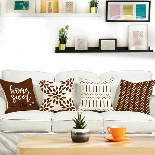 Vista 2 de YCOLL Juego de 4 fundas de almohada de 20 x 20 pulgadas, modernas fundas de almohada decorativas de tela de lino para exteriores, para sofá, cama