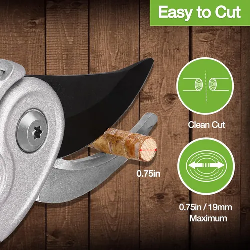 Vista 3 de WORKPRO Tijeras de podar Bypass, podadoras manuales de 8 pulgadas con mango de aluminio, acero inoxidable y cuchillas afiladas SK5, cortadoras