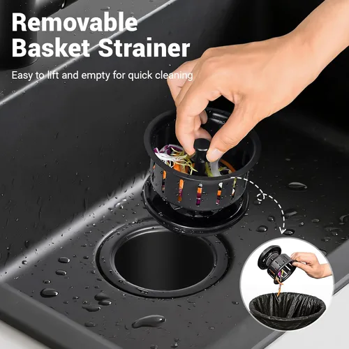 Vista 5 de Kitchen - Kit de brida de acero inoxidable con colador de cesta y tapón de drenaje para drenaje estándar de fregadero de 3 1/2 pulgadas, brida