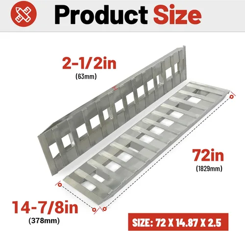 Vista 3 de HECASA Rampas de aluminio para remolque de 72 x 14.87 x 2.5 pulgadas, 6000 libras, rampa de carga universal para motocicleta, tractor, ATV/UTV