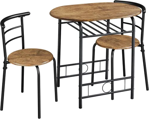 Vista 13 de Yaheetech Juego de mesa de comedor de 3 piezas, juegos de mesa de cocina y sillas para 2, juego de mesa compacto con patas de acero, estante de vino