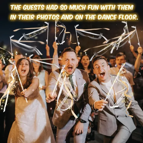 Vista 6 de 58 PIEZAS Varitas de Boda con Luces, Varitas de Hadas, Vara de Seda LED con Campanas para Despedida de Boda, Año Nuevo, Fiestas, Concierto