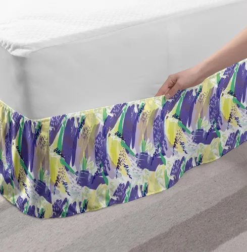 Vista 3 de Ambesonne Abstract Bedskirt, Brushstroke Pastel Colors Retro Hipster Funky Modern Demonstration, Bedroom Decor Wrap Around Elastic Bed Skirt