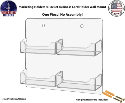 Vista 3 de Marketing Holders Tarjetero de pared con accesorios para colgar para soportes impresos de 3.5 x 2 pulgadas, acrílico transparente, 4 bolsillos