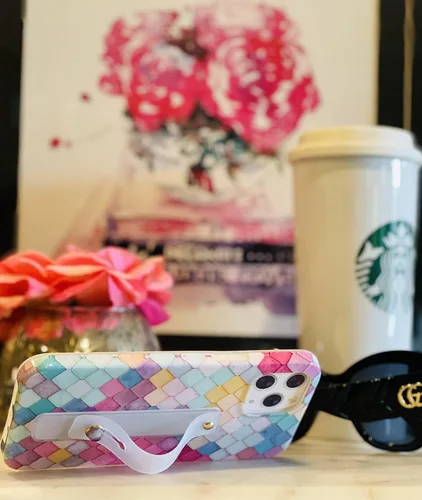 Vista 6 de Crystal Phone Grip and Phone Strap with Real Amethyst Genuine Gemstone and White Strap for Smartphones and Tablets