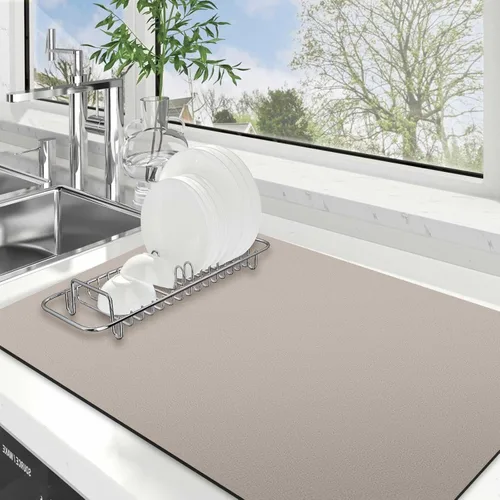 Vista 50 de WISELIFE Tapete de secado de platos súper absorbente, tapete de secado de platos grande para encimera de cocina, tapete de secado de platos fácil