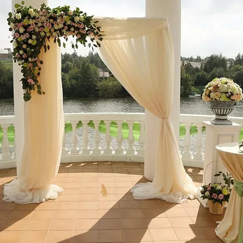 Tela para envolver arco de boda, 63 x 32 pies, cortinas de arco de boda de tul champán, cortinas de telón de fondo transparentes para ceremonia de