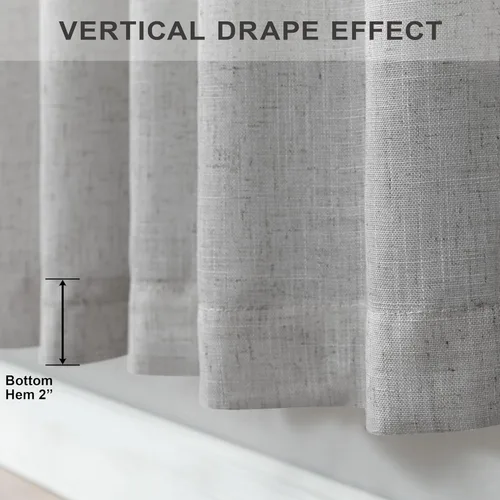 Vista 5 de Cortinas largas grises de 108 pulgadas para sala de estar, juego de 2 paneles con bolsillo para cortinero y trabillas traseras, cortinas de lino
