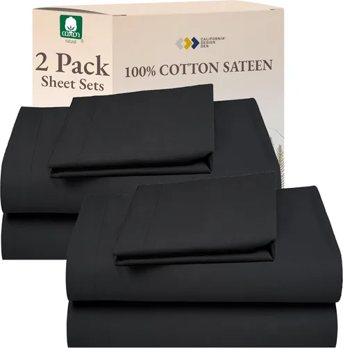 Vista 37 de California Design Den - Paquete de 2 juegos de sábanas 100% algodón, suaves y duraderas, con esquinas profundas, refrescantes, de tejido de satén