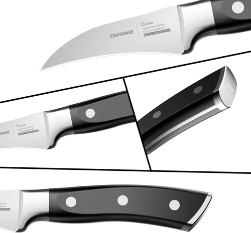 Vista 4 de OAKSWARE Cuchillo de pelar con pico de pájaro, cuchillos de pelar de 2.75 pulgadas de acero inoxidable alemán pequeños cuchillos curvados
