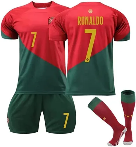 Portugal World Cup, camiseta de fútbol juvenil para niños y niñas con pantalones cortos, calcetines y rodilleras, conjunto de regalo de camiseta de