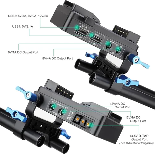 Vista 3 de Mini placa adaptador de batería de montaje en V con D-tap, dos puertos de salida DC 8V/4A, dos DC 12V/4A, USB 5V/2.1A y USB 5V/3A, 9V/2A, 12V/2A