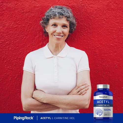 Vista 6 de Piping Rock Acetil L-carnitina HCL 500 mg 200 cápsulas en polvo Suplemento sin OMG, sin gluten