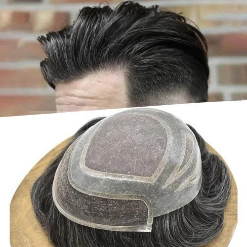 Vista 22 de Toupee For Men Hair Piece Real Human Hair Fine Mono Men's Toupee Hair Replacement System For Men Hair System 8x10 Medium light density #1B10 1B# OFF