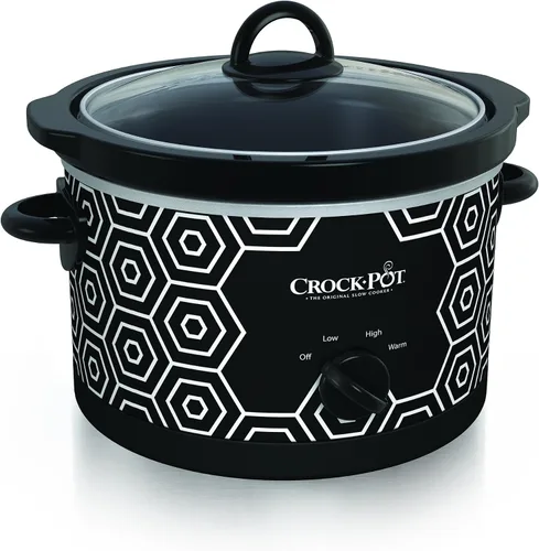 Crock-Pot Calentador de alimentos y olla de cocción lenta portátil redonda de 4.5 cuartos de galón, patrón blanco y negro (SCR450-HX)