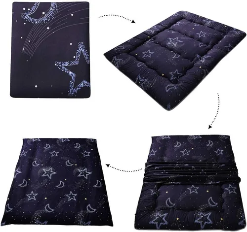 Vista 87 de Colchón futón japonés de piso gris constelación, de piso tatami, portátil, para acampar, para niños, sofá cama plegable enrollable con protector