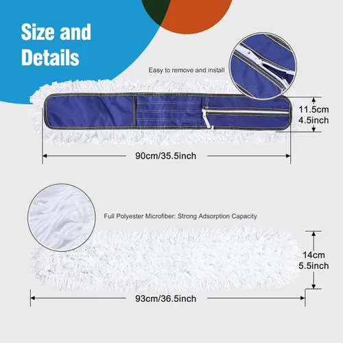 Vista 2 de Almohadillas de microfibra para trapeador de 36 pulgadas, 2 piezas, Just Fit CLEANHOME Industrial Dust Mop: B08R3F1ZZM, azul
