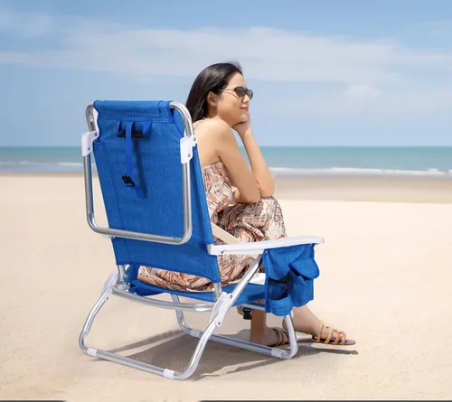 Vista 5 de Nice C Blue Backpack - Silla de playa con enfriador y paraguas, silla de playa reclinable de 5 posiciones para adultos, con soporte para tazas