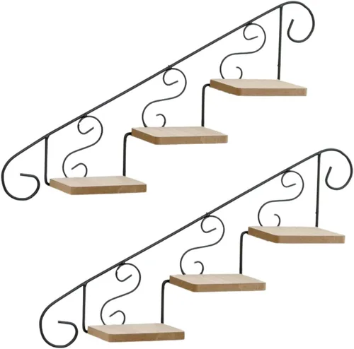 Wnvivi 2 piezas de soporte para macetas en forma de escalera, estante retro para colgar en la pared, estante creativo abierto montado en la pared,