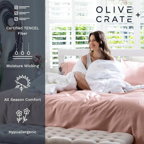 Vista 3 de Olive + Crate - Juego de sábanas y fundas de almohada frescas de eucalipto, tamaño King, 100% fibra Tencel certificada de Austria, mejor que