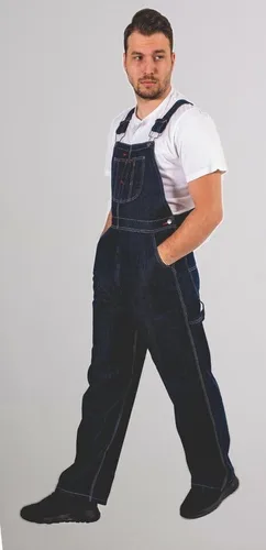 Vista 4 de Fashio Hombres Denim Bib Overalls Brace Decorators Workwears Pantalones Pro Work Dungaree Azul Oscuro