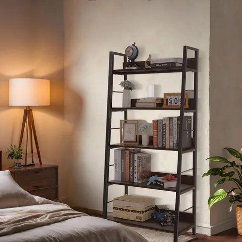Vista 5 de BATHWA Estantería para libros de 5 niveles, estantería industrial rústica de madera de metal, marrón oscuro de 28 pulgadas de ancho y 59 pulgadas
