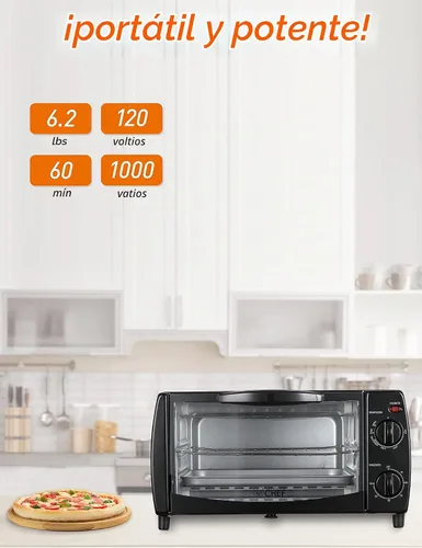 Vista 4 de Commercial Chef Horno tostador 10L, 4 rebanadas, 1000 W, CHTO40B, negro