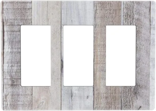 Vista 140 de Placa de pared dúplex de receptáculo de dispositivo de 1 gang de madera envejecida blanca gris con veta de tablón, cubierta de enchufe eléctrico