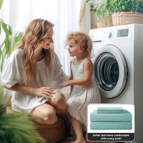 Vista 8 de SONORO KATE - Sábanas 100% de lino puro francés, transpirables y duraderas, antidesgarros, lavables a máquina, bolsillo profundo de 16 pulgadas, 4