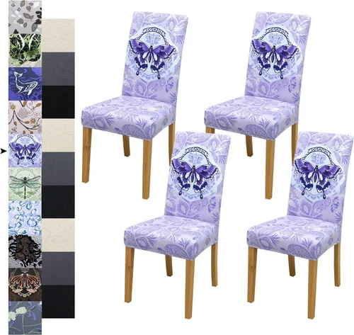 Vista 11 de Fundas para Sillas de Comedor, Juego de Fundas para Sillas de Comedor de 4 Piezas, Fundas Elásticas para Sillas de Cocina, Fundas para Sillas