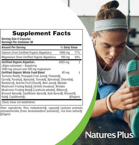 Vista 5 de NaturesPlus Source of Life Garden Calcio - 120 cápsulas - Suplemento de calcio con magnesio y 20 extractos de alimentos integrales - Certificado