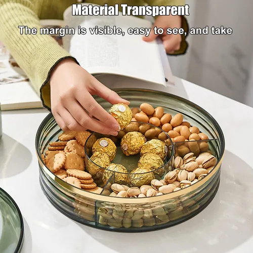 Vista 6 de Bandeja de aperitivos, bandeja dividida para servir con tapa, bandejas de frutas para servir para fiesta, bandeja redonda de 4 compartimentos