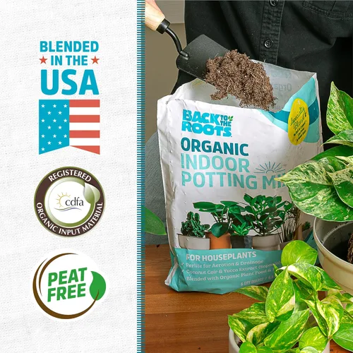 Vista 2 de Back to The Roots Mezcla 100% orgánica para macetas de interior (6 cuartos de galón), promueve el crecimiento saludable de las plantas