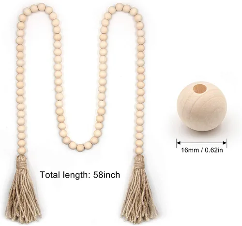 Vista 2 de LSKYTOP Guirnalda de cuentas de madera de 60 pulgadas, cuentas de madera con borlas, cuentas de granja, cuentas rústicas de oración, cuentas