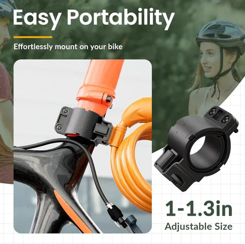 Vista 5 de Titanker Candado de bicicleta, cerradura de bicicleta de 4 pies, bloqueo de cable de 1/2 pulgada con soporte de montaje, accesorios de bicicleta