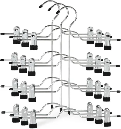 Vista 9 de TOPIA HANGER Perchas de falda de 4 niveles para mujer, ahorran espacio con clips ajustables, ahorran un 80% más de espacio, colgador de clip