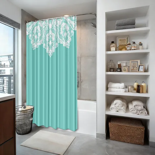 Vista 80 de Shrahala Father and Child Embracing No Hooks Shower Curtain with Snap in Liner Set, Tender Moment Captured Bathroom Décor Polyester Fiber Waterproof