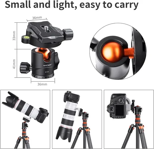 Vista 3 de K&F Concept Cabezal de bola de trípode de metal de 0.984 in, rotación de 360 grados, panorámica con placa de liberación rápida de 1/4 de pulgada