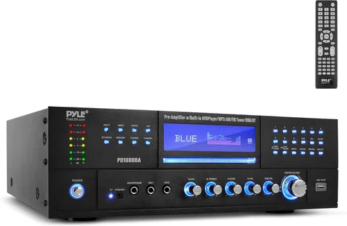 Pyle Amplificador de potencia Bluetooth inalámbrico de 4 canales, altavoz estéreo de 1000 W, receptor de audio para el hogar con radio FM, USB,